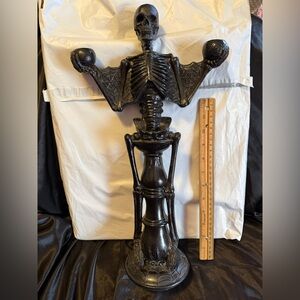 18” gothic resin skeleton candelabra with bat wings castlecore